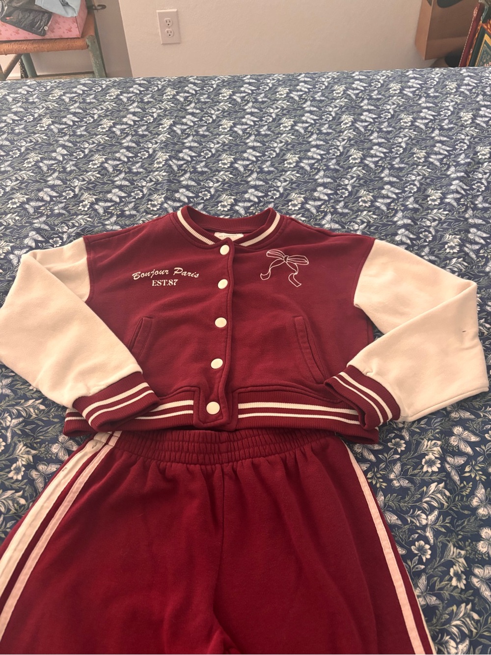 Kids Burgundy and Cream Matching Set - Bonjour Paris